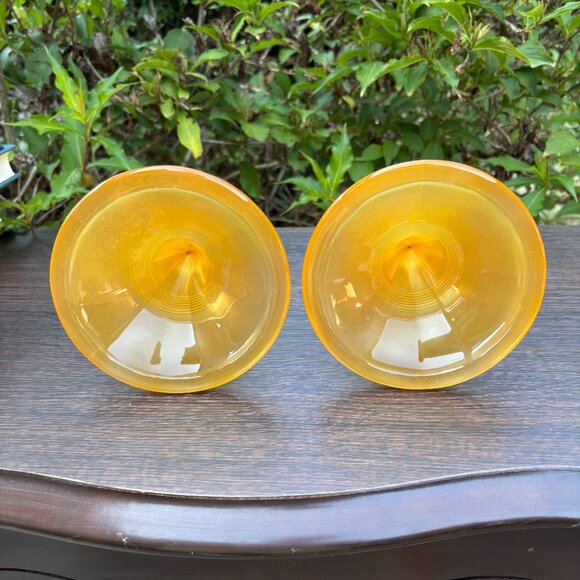 Pair of Vintage Satin Pressed Glass Candle Holders with Amber Purple Gradient - Picture 7 of 15